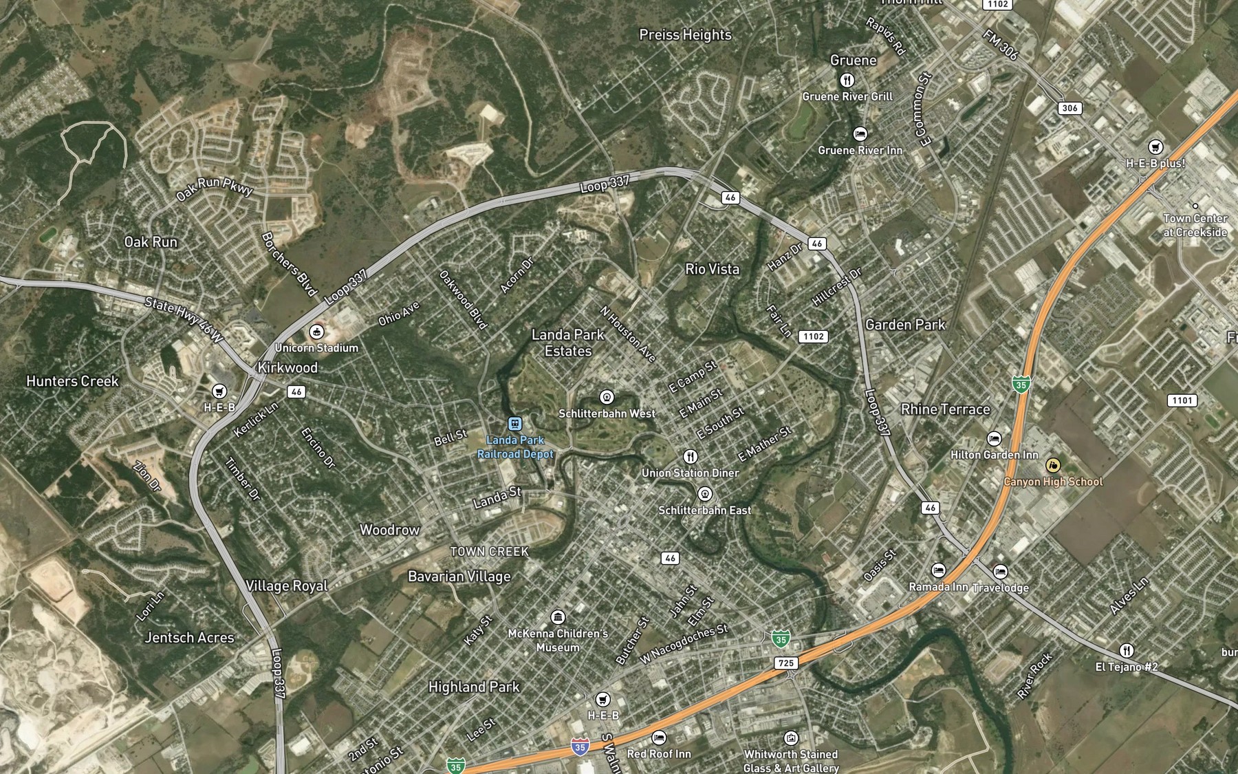 Satellite map of the Schlitterbahn
