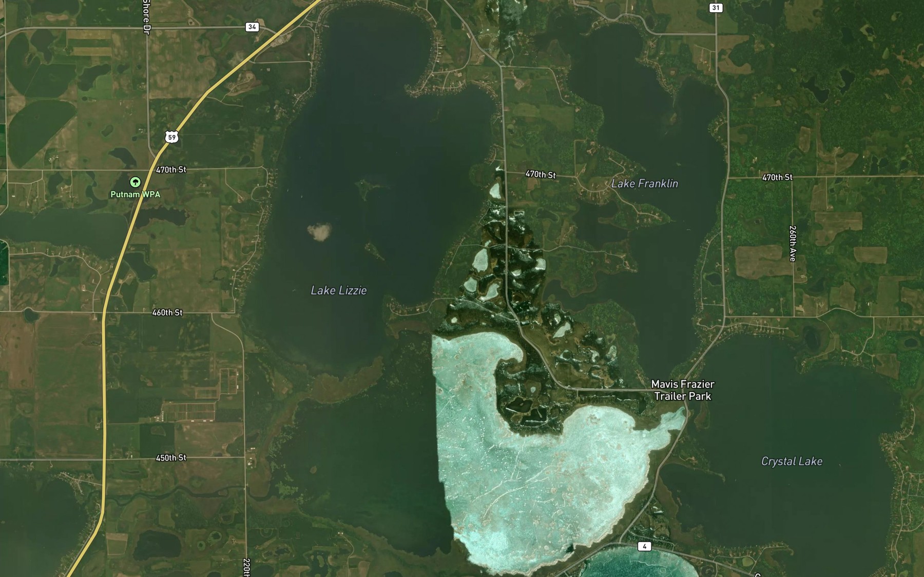 Satellite map of the Lake Lizzie
