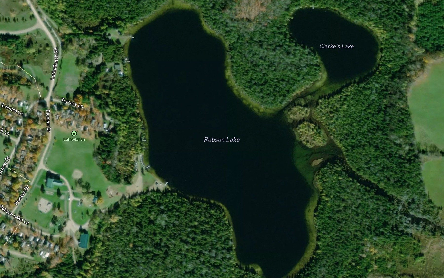 Satellite map of the Robson Lake