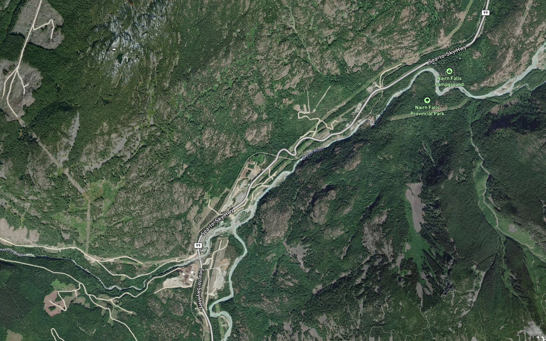 Satellite map of the Rutherford Creek