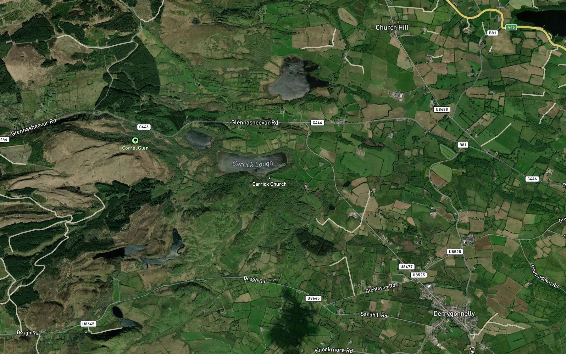 Satellite map of the Carrick Lough