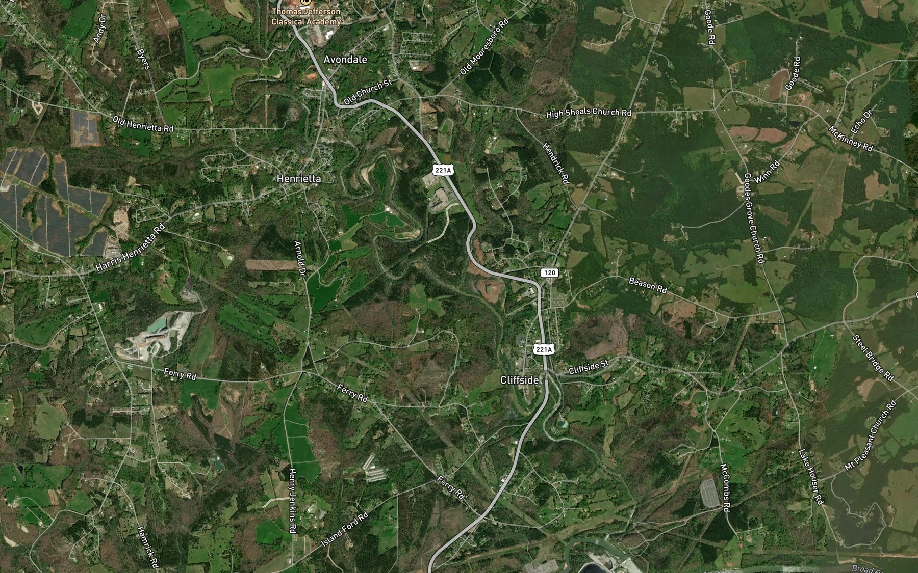 Satellite map of the Hills Creek