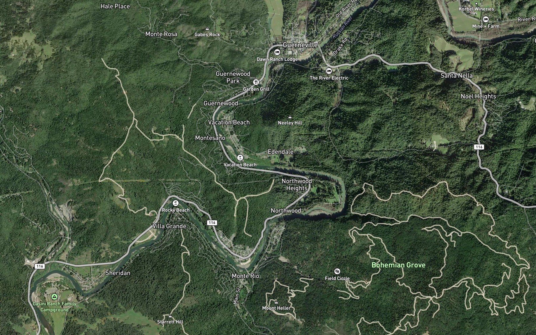 Satellite map of the Russian River