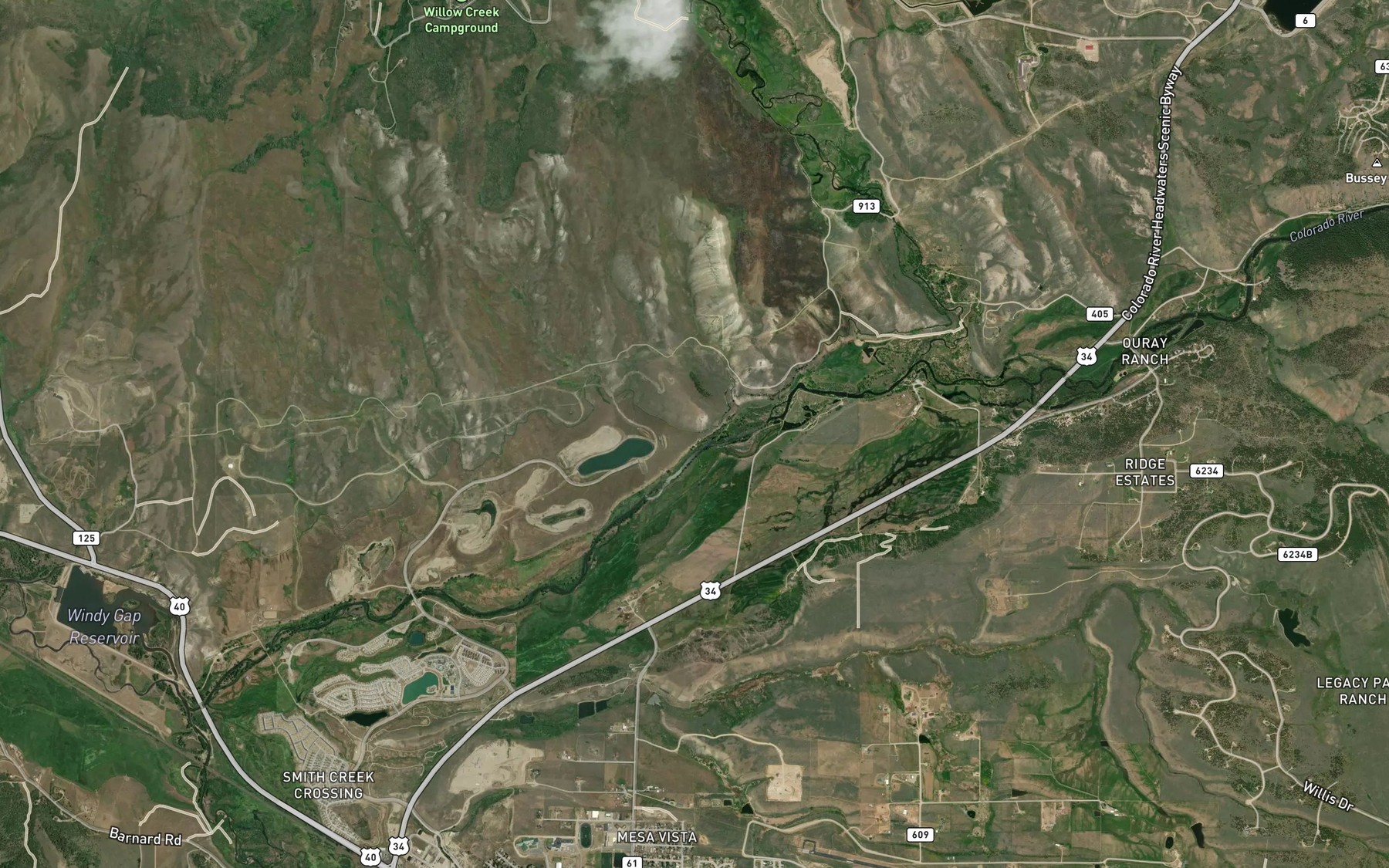 Satellite map of the Bunte Highline Ditch