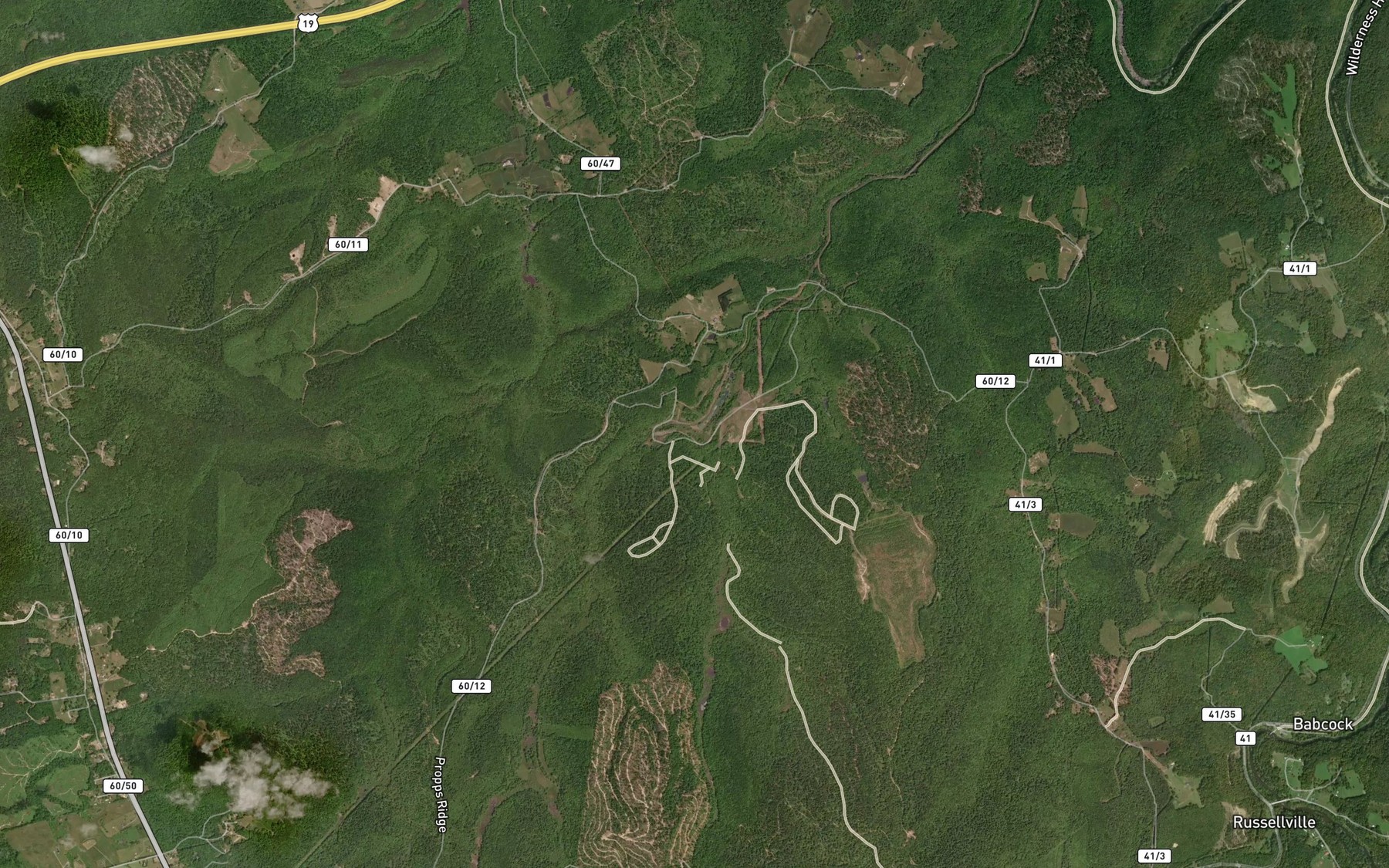 Satellite map of the Little Glade Creek