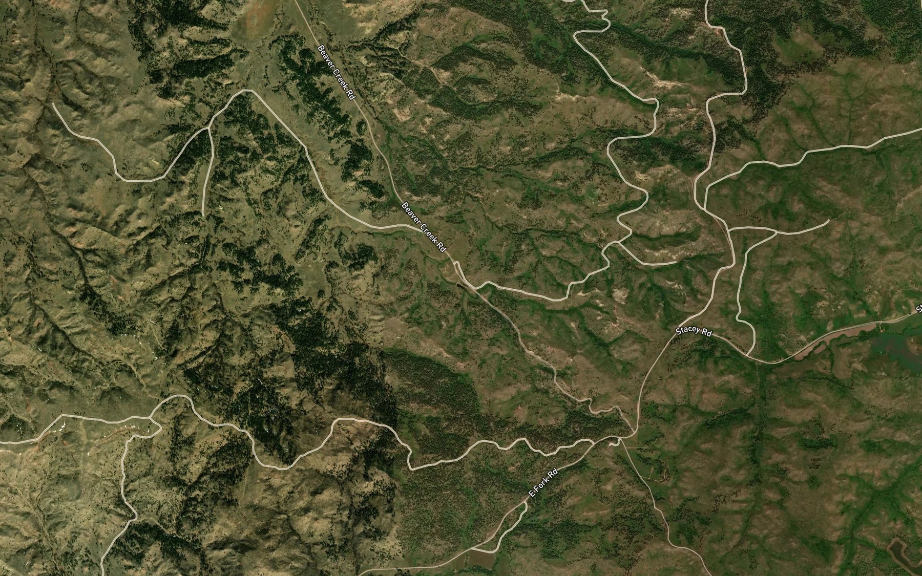 Satellite map of the Road Creek Reservoir
