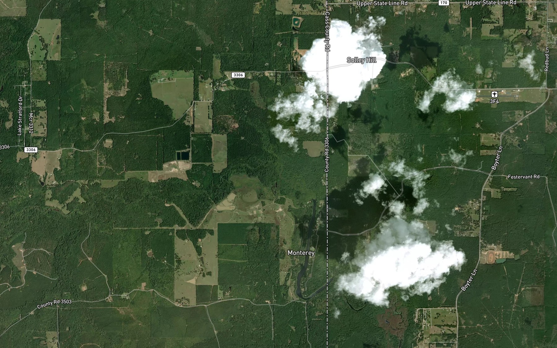 Satellite map of the Hunts Creek