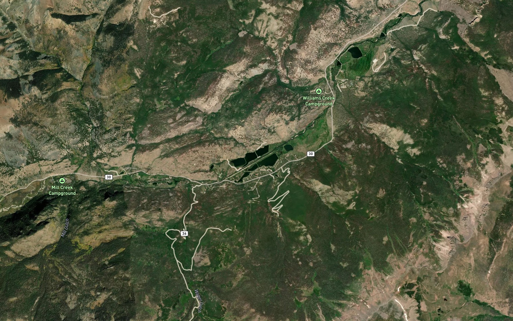 Satellite map of the Castle Lakes