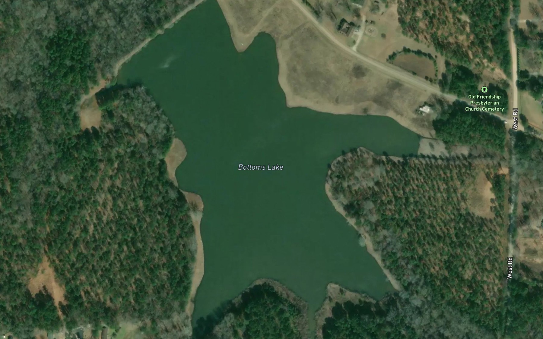 Satellite map of the Bottoms Lake