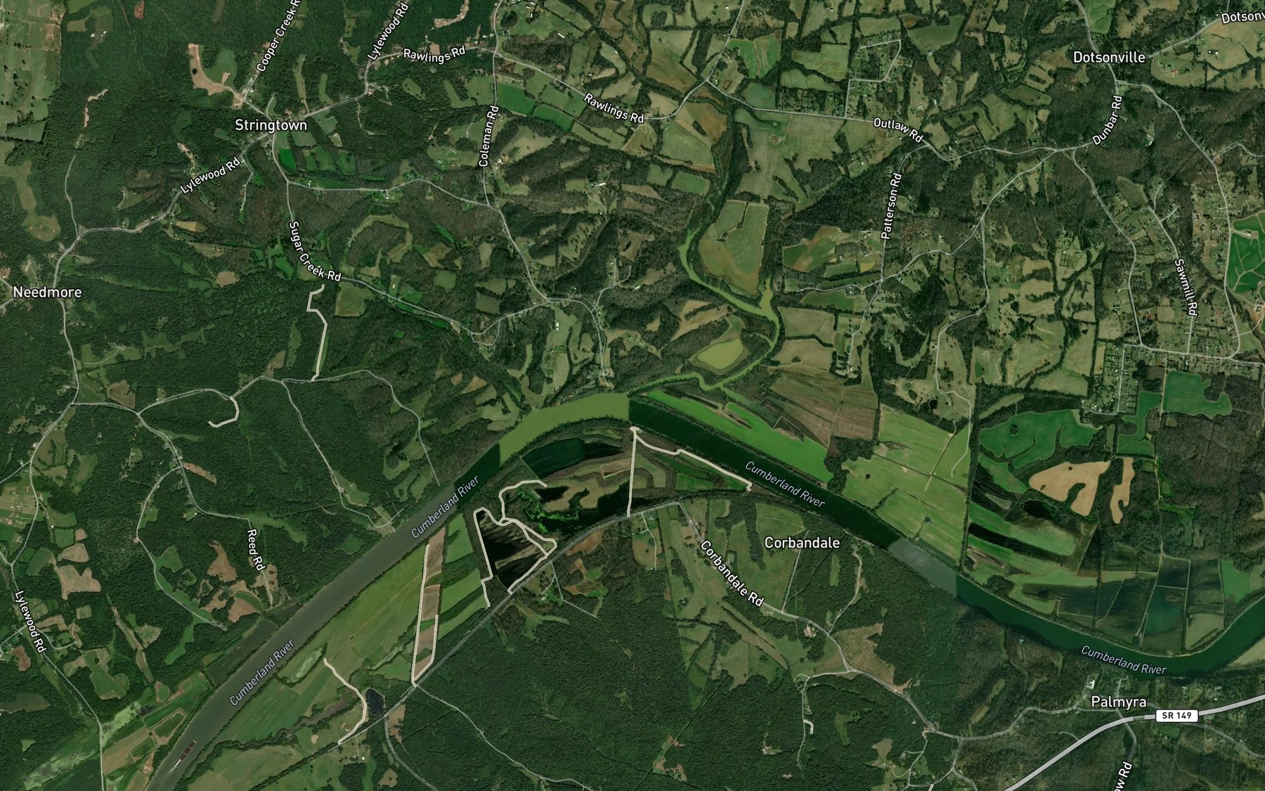 Satellite map of the Blooming Grove Creek