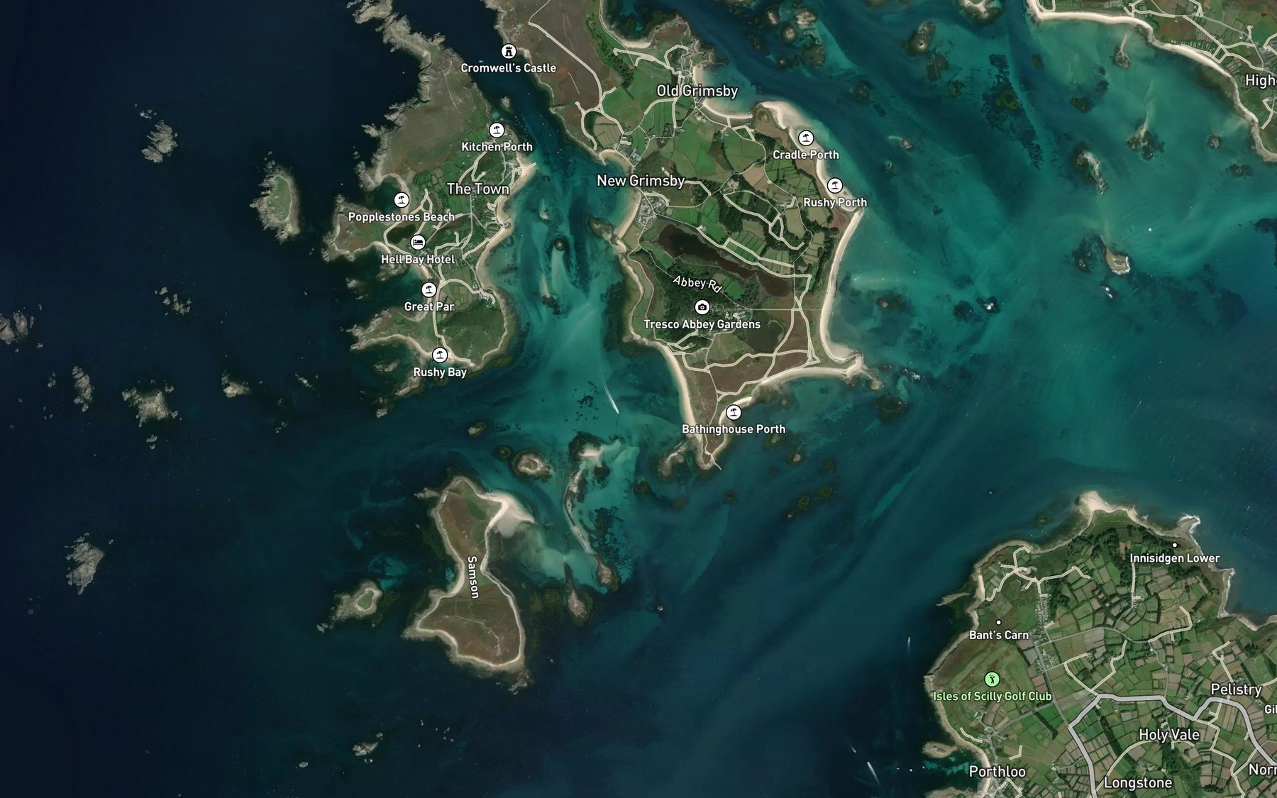 Satellite map of the Tresco Flats