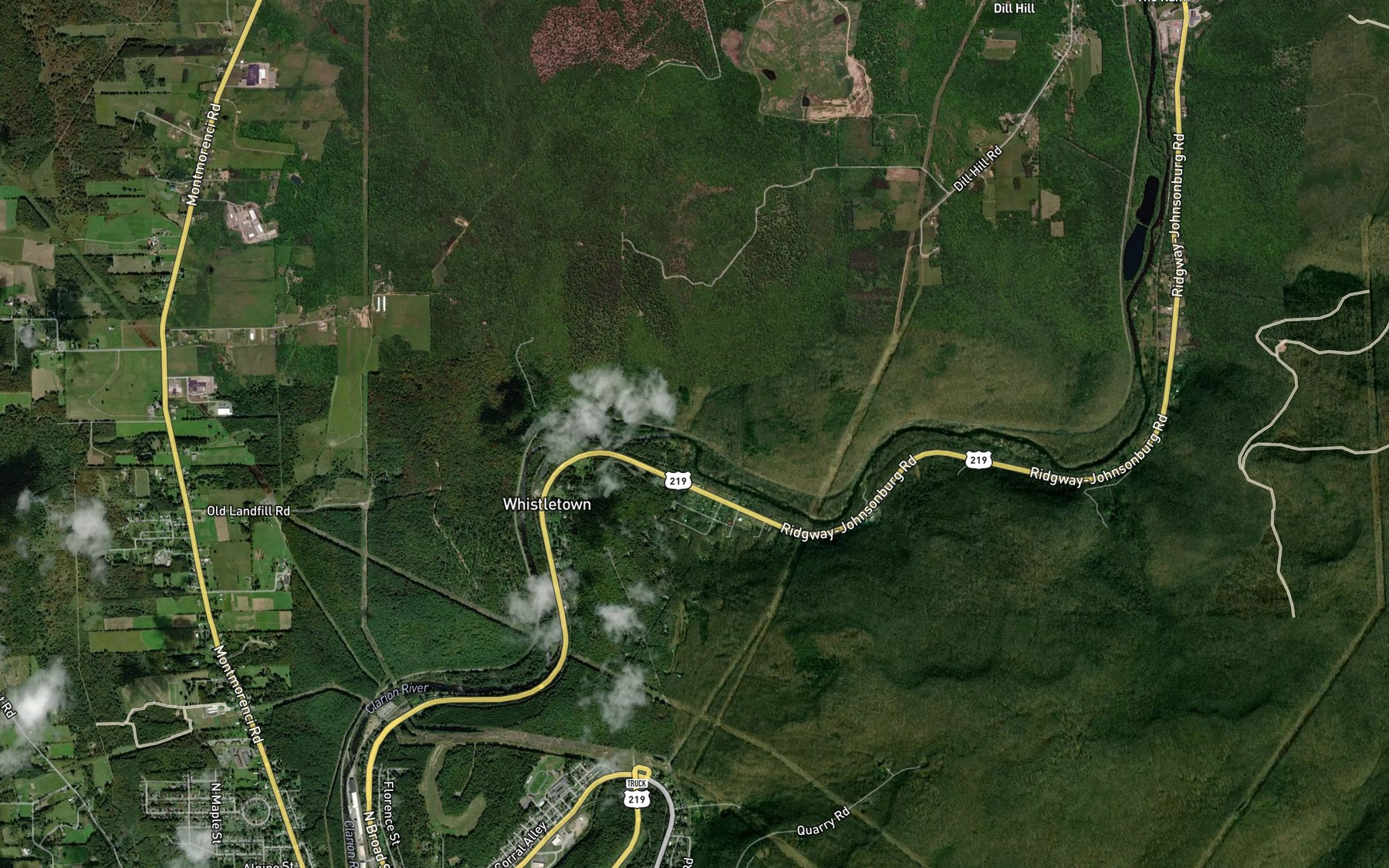 Satellite map of the Riley Run