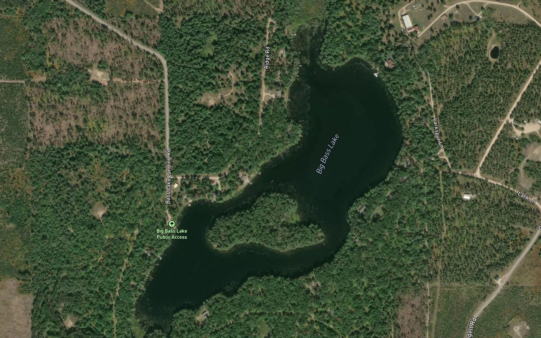 Satellite map of the Big Bass Lake