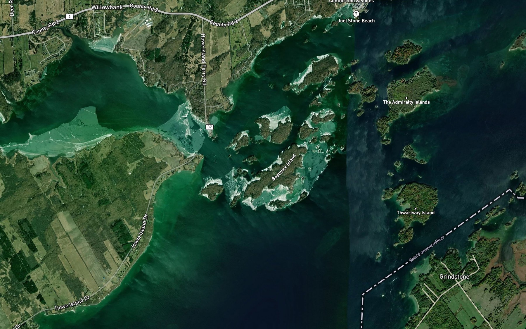 Satellite map of the Wanderers Channel