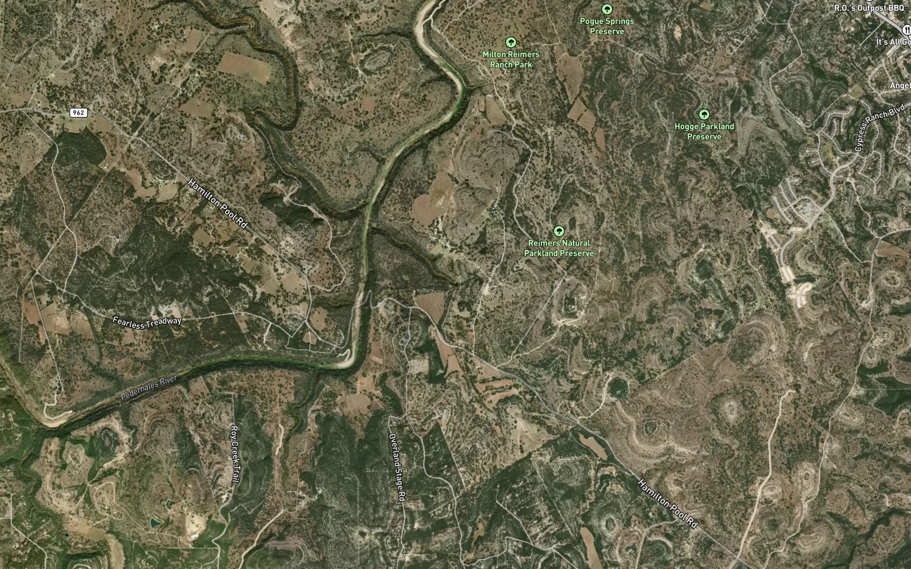 Satellite map of the Hamilton Pool
