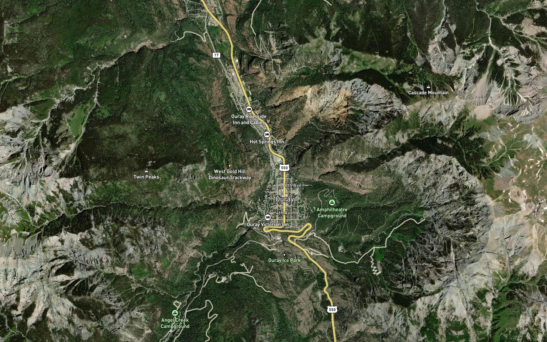 Satellite map of the Cascade Creek