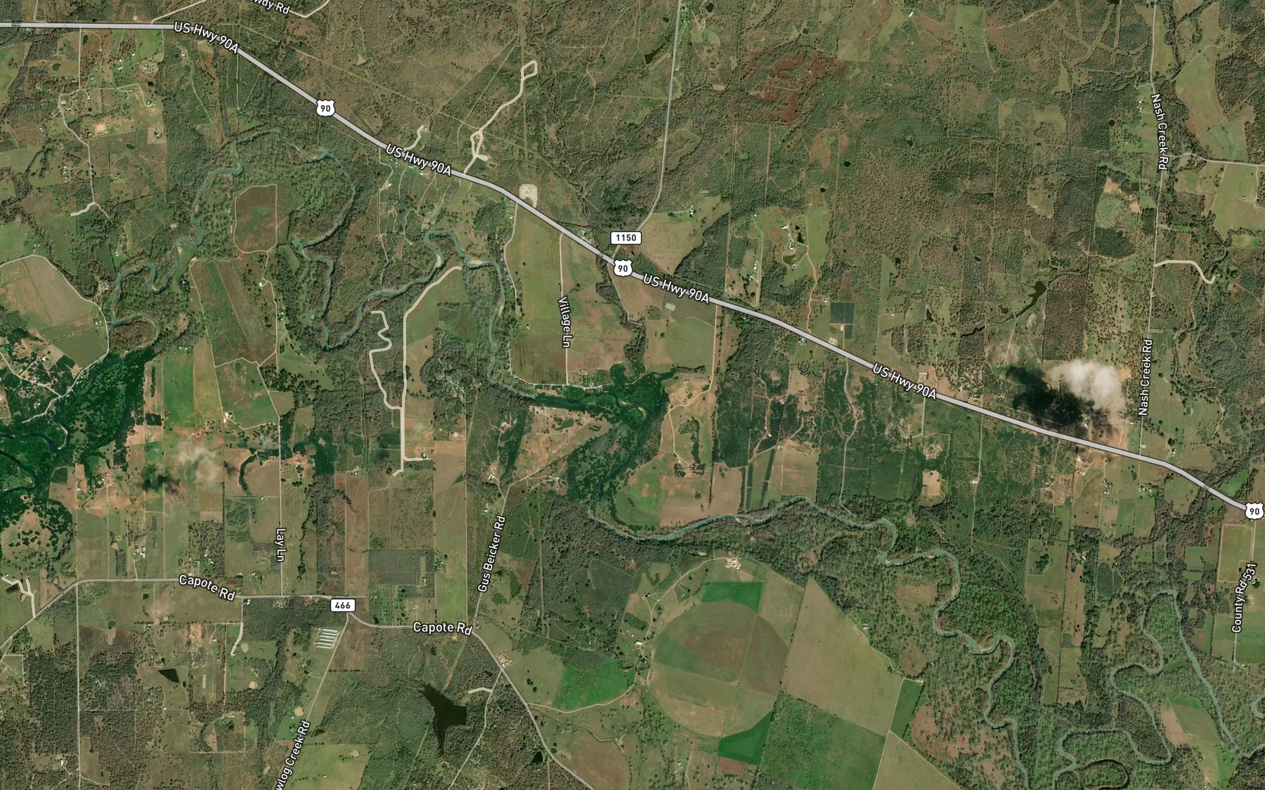Satellite map of the Darst Creek