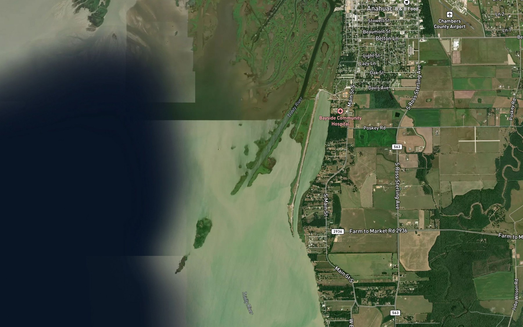 Satellite map of the Trinity River