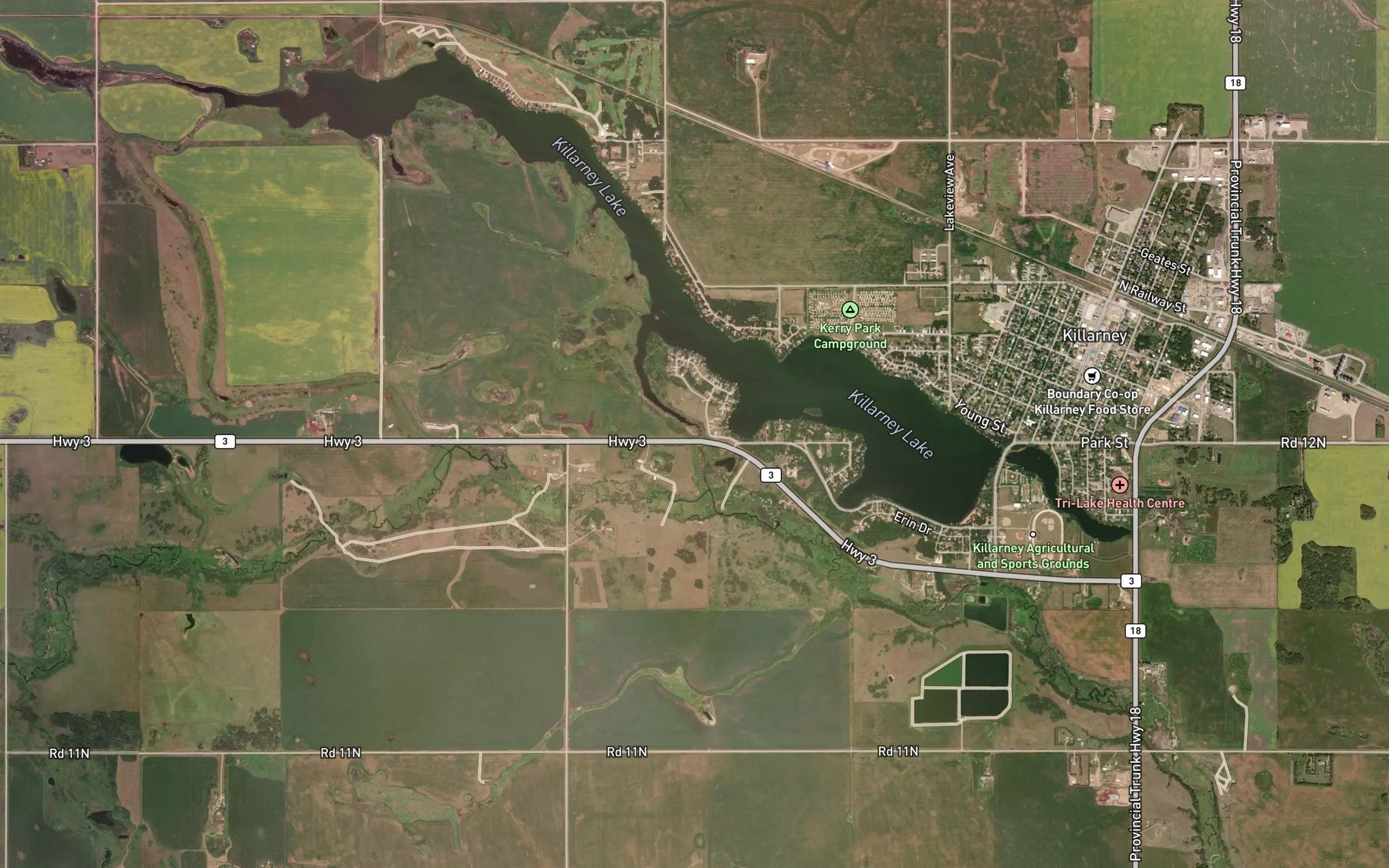 Satellite map of the Killarney Creek