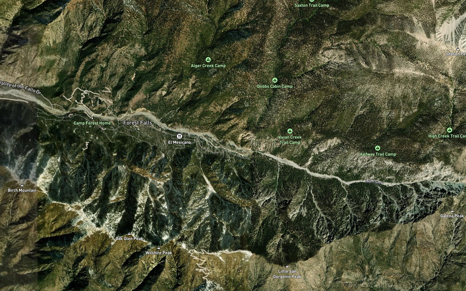 Satellite map of the Falls Creek