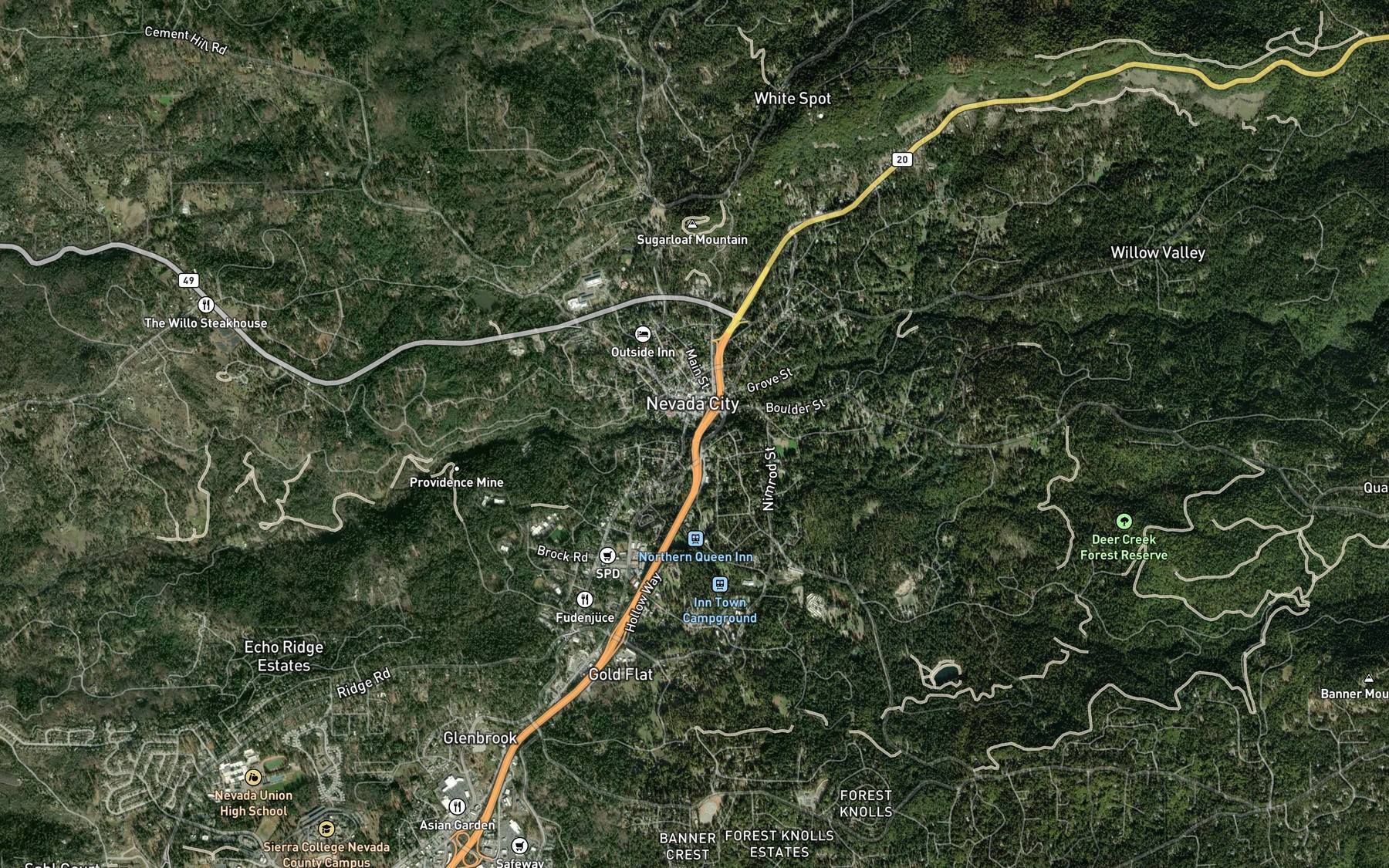 Satellite map of the Gold Run