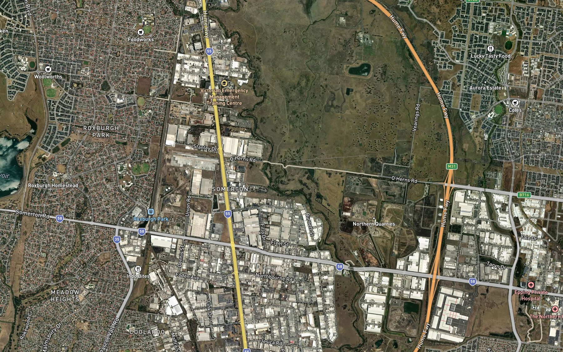 Satellite map of the Curly Sedge Creek