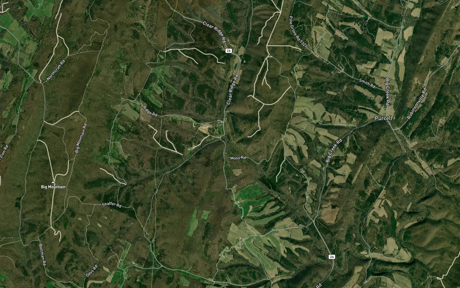Satellite map of the Blackberry Lick Run