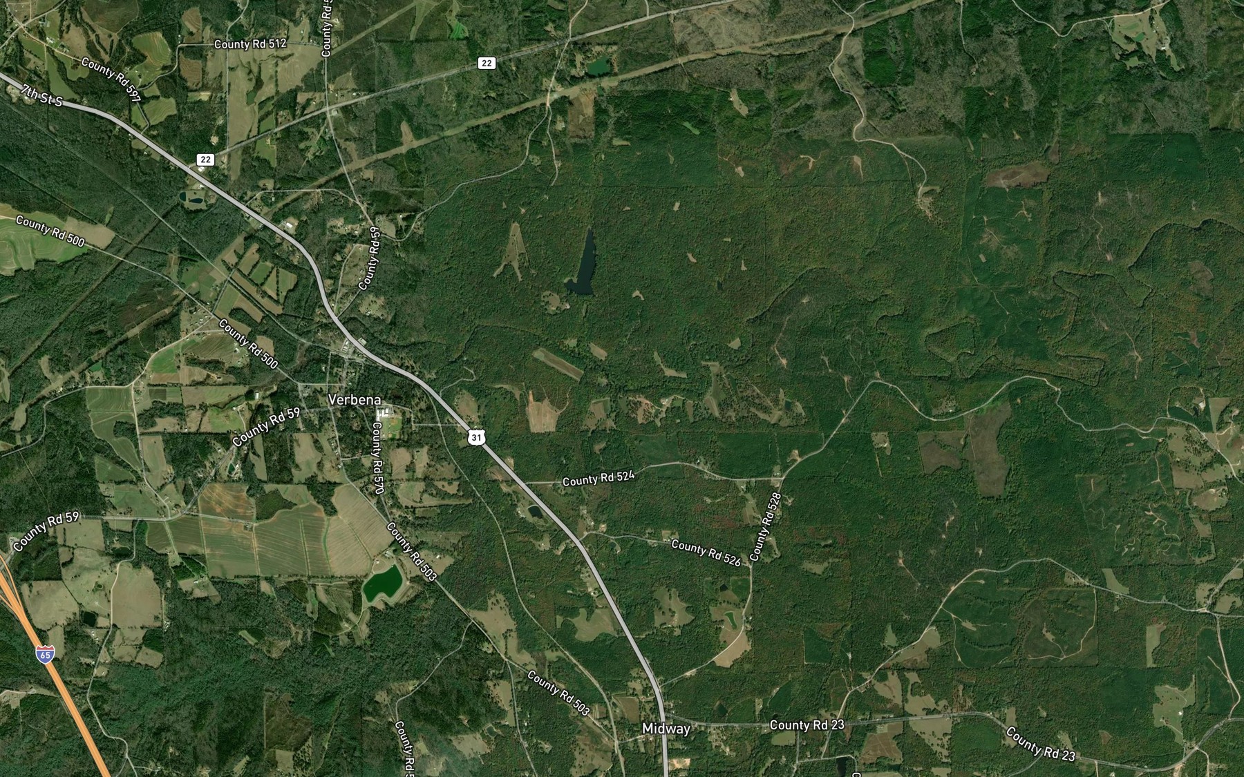 Satellite map of the Sandy Creek