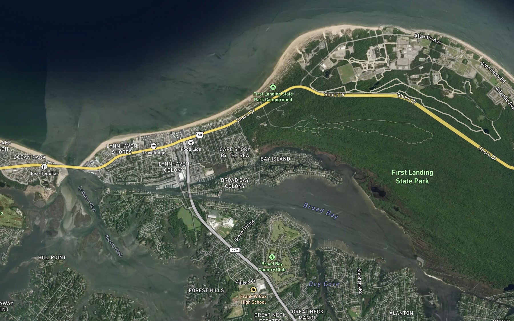 Satellite map of the Long Creek