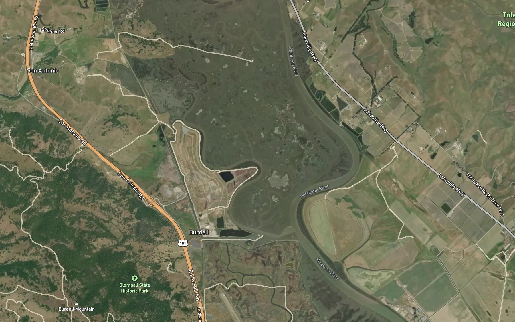 Satellite map of the Mud Hen Slough
