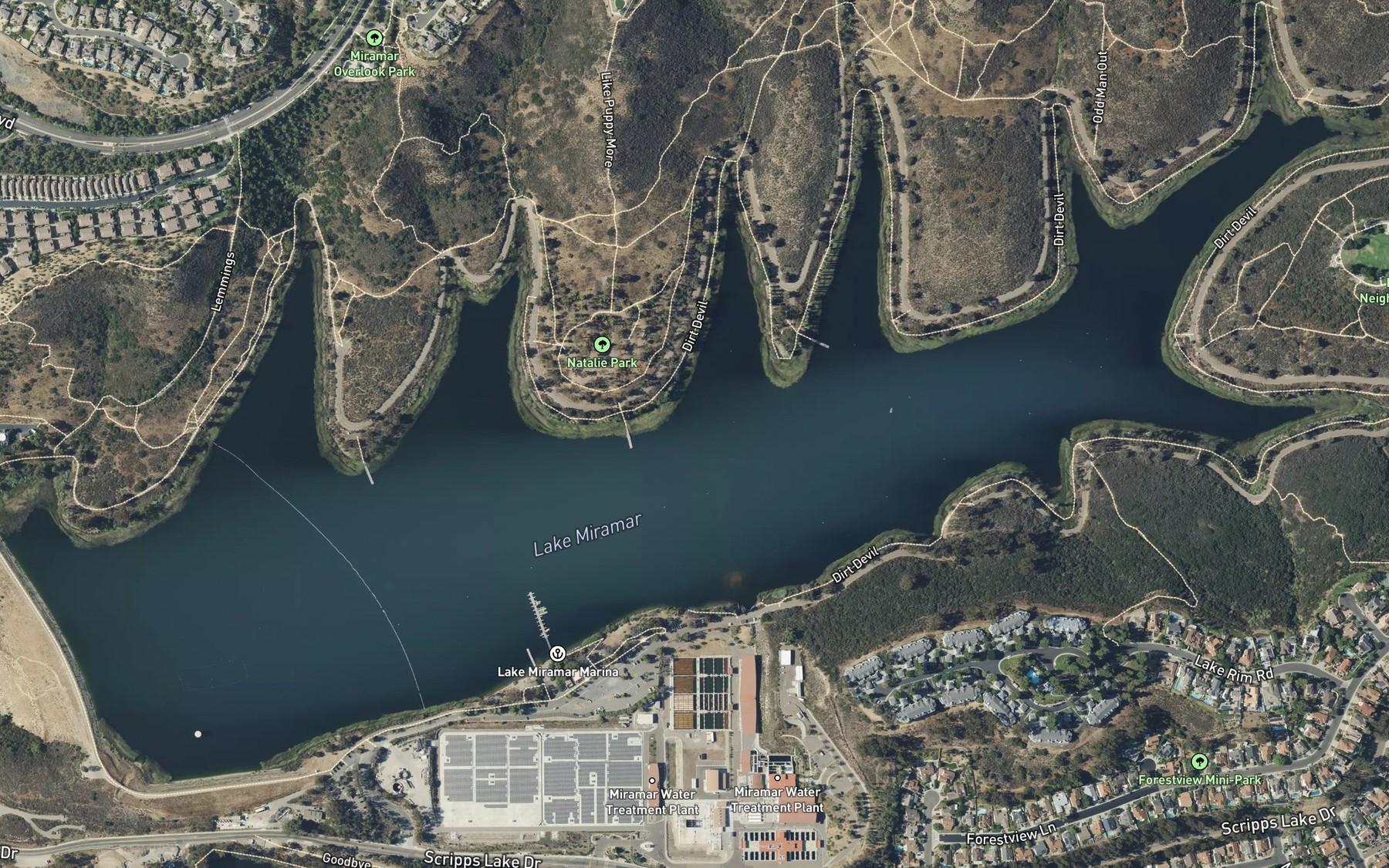 Satellite map of the Lake Miramar