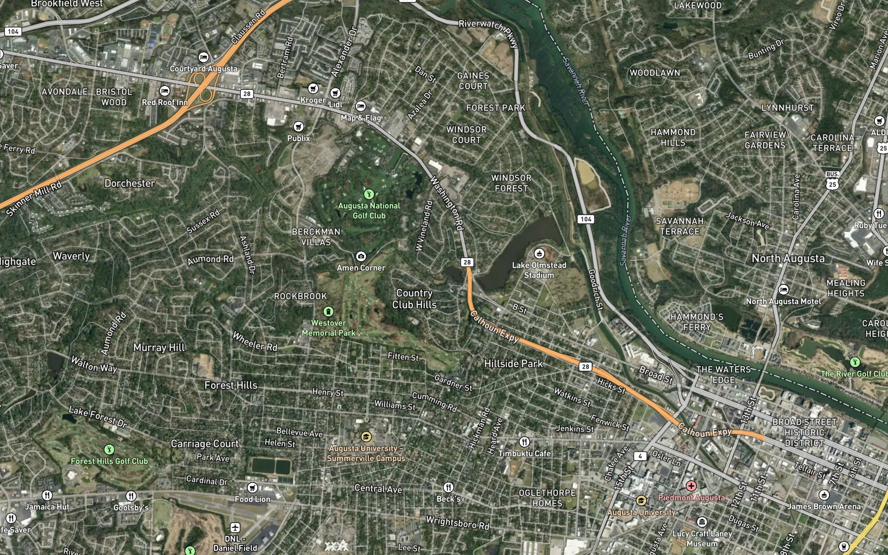 Satellite map of the Raes Creek