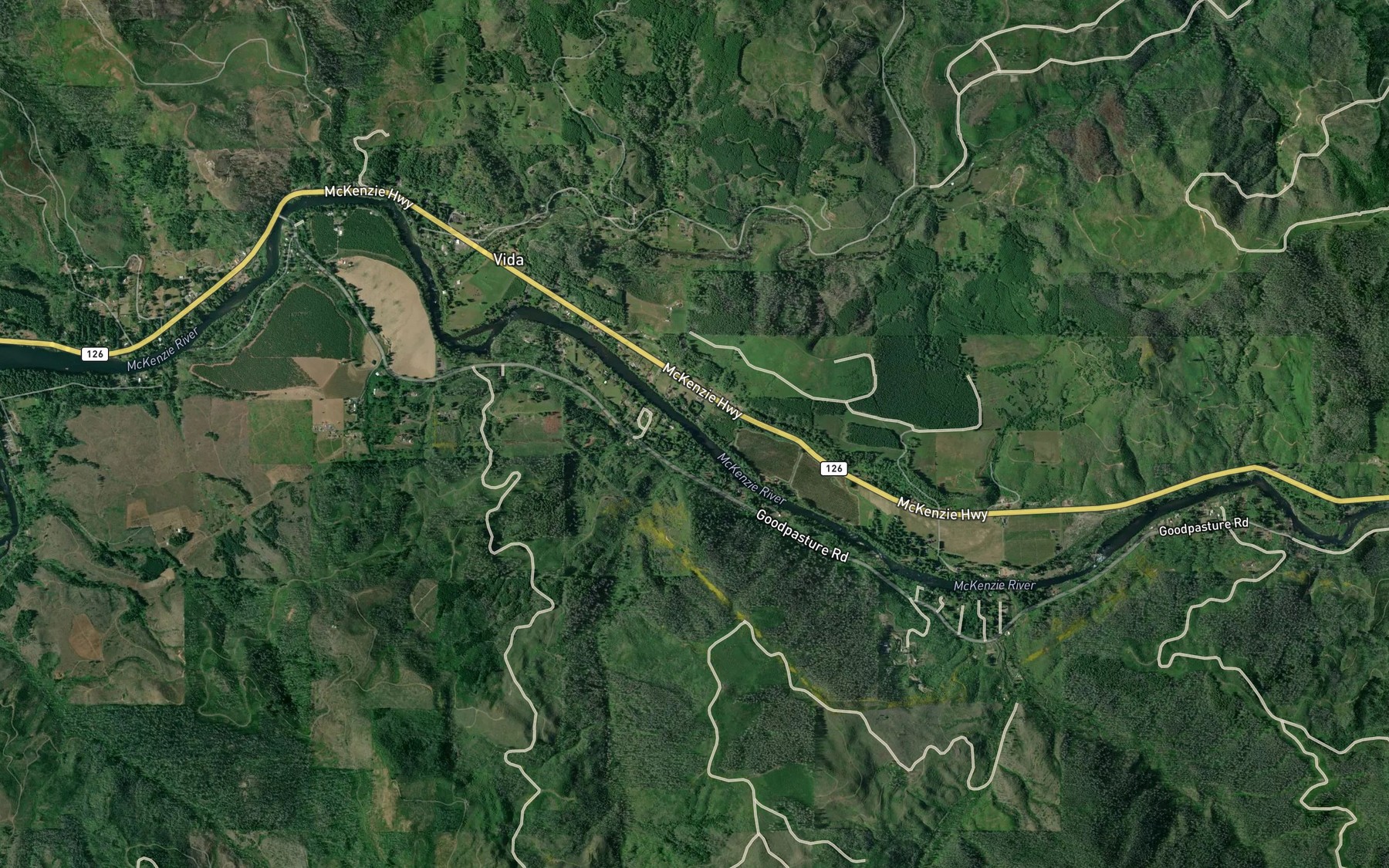 Satellite map of the Toms Creek