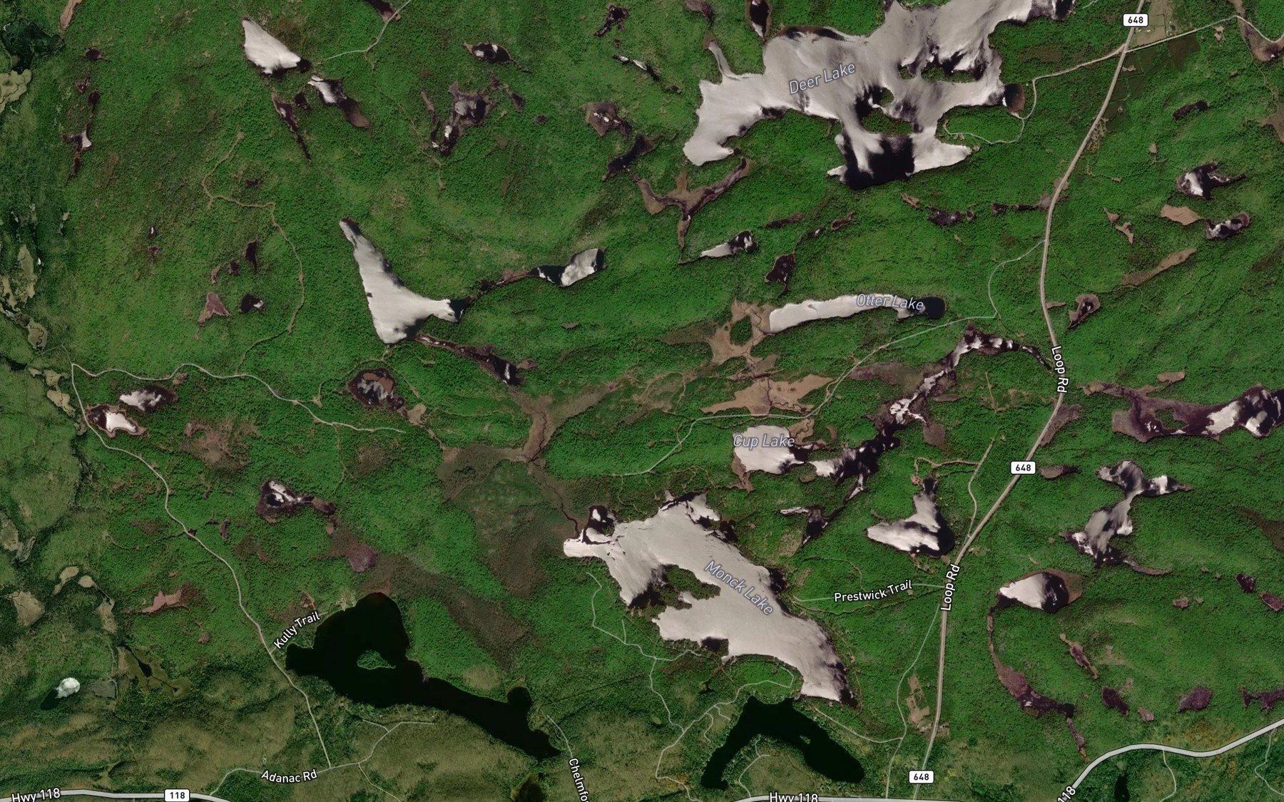Satellite map of the Monck Creek