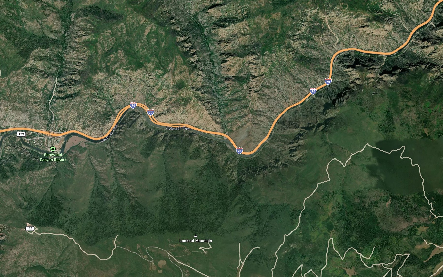 Satellite map of the Grizzly Creek