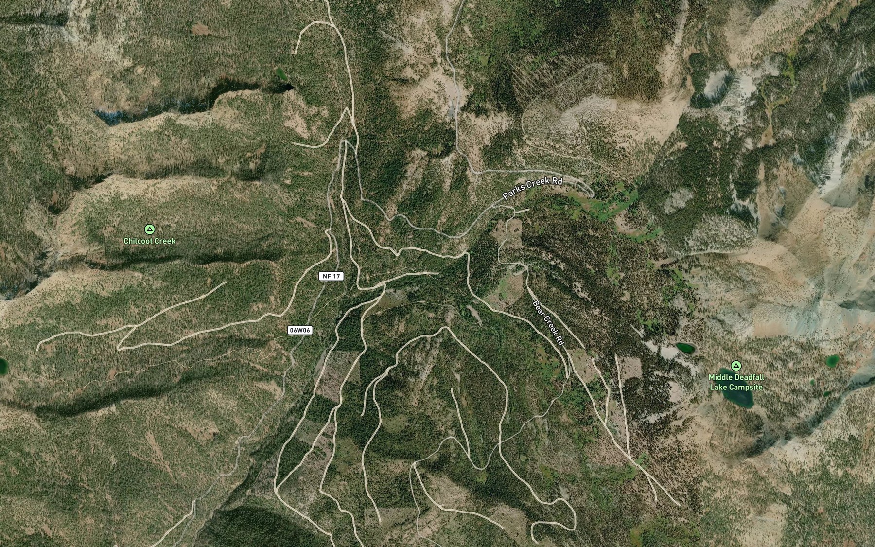 Satellite map of the Deadfall Creek