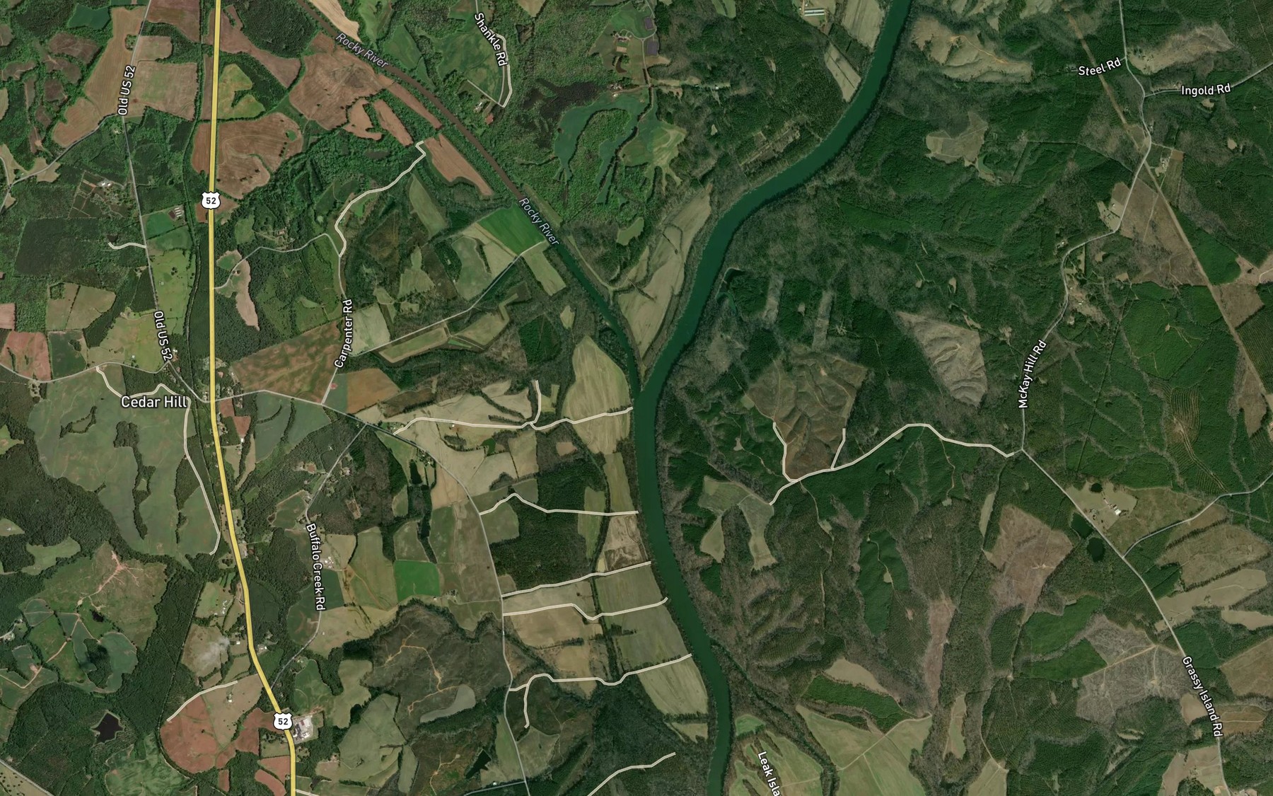 Satellite map of the Rocky River