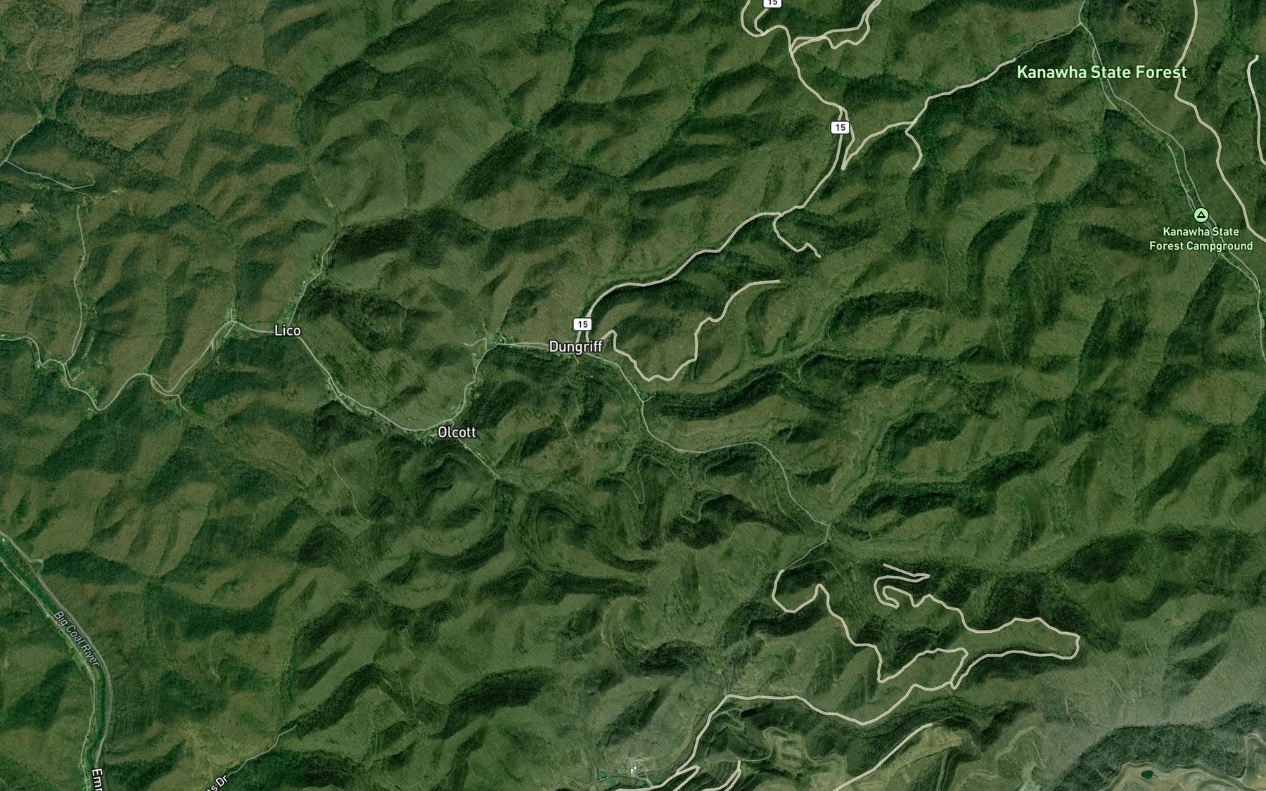 Satellite map of the Brushy Branch