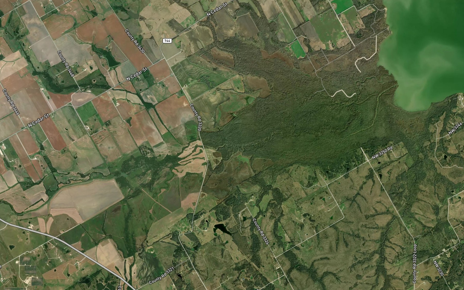 Satellite map of the Bynum Creek