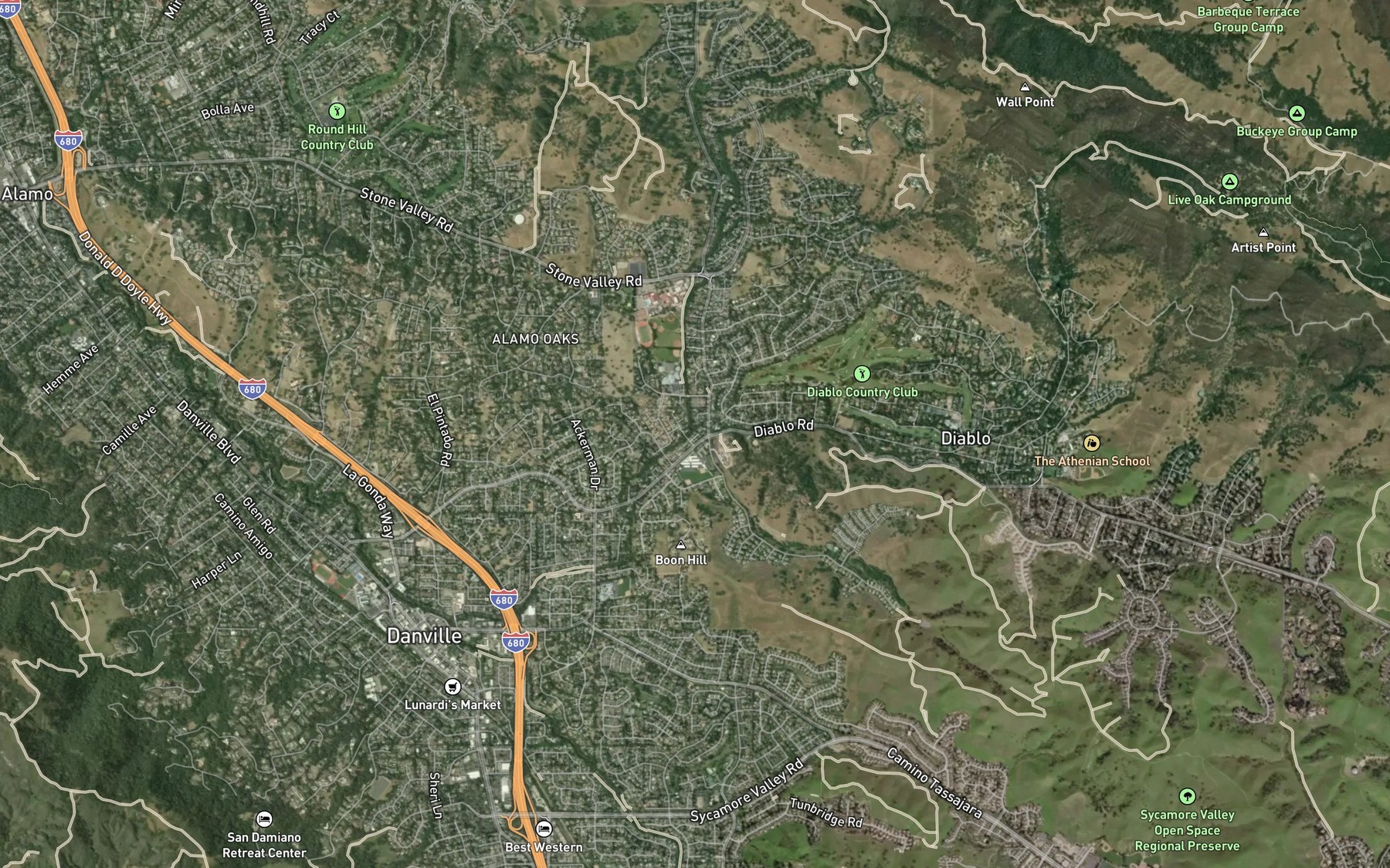 Satellite map of the East Branch Green Valley Creek