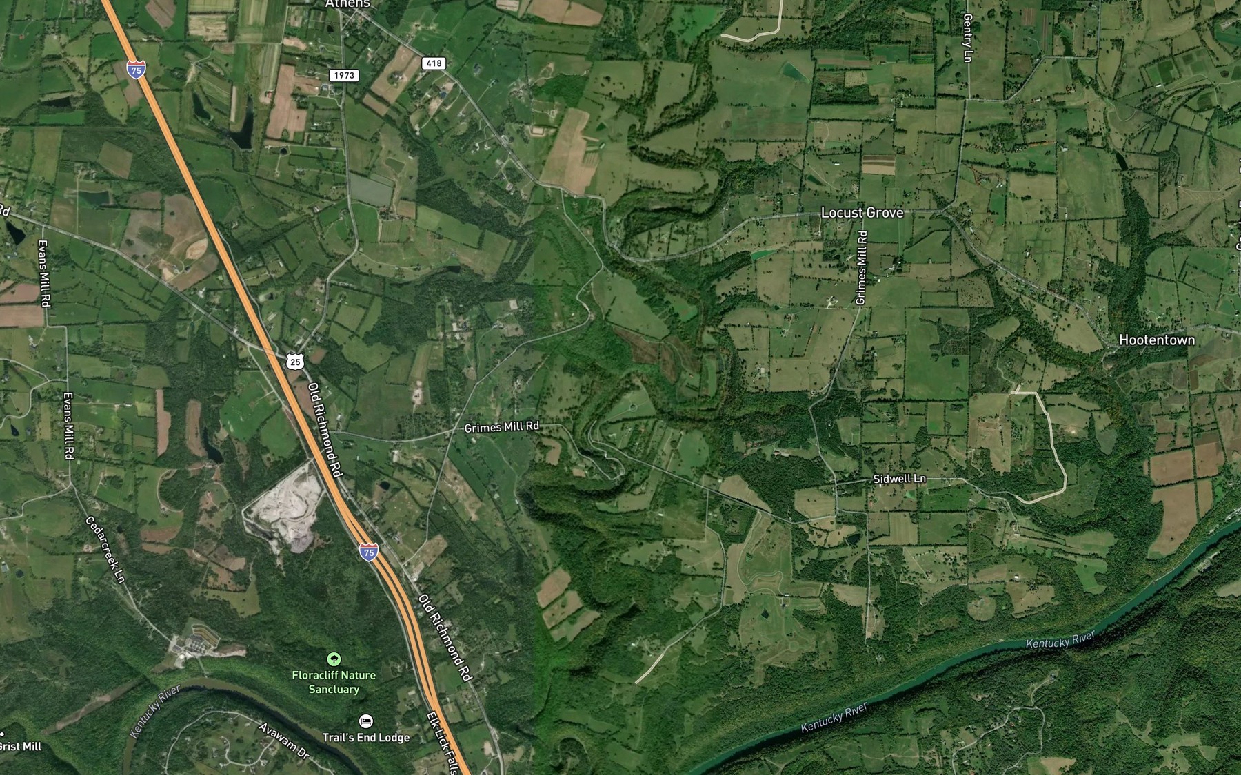 Satellite map of the Boggs Fork