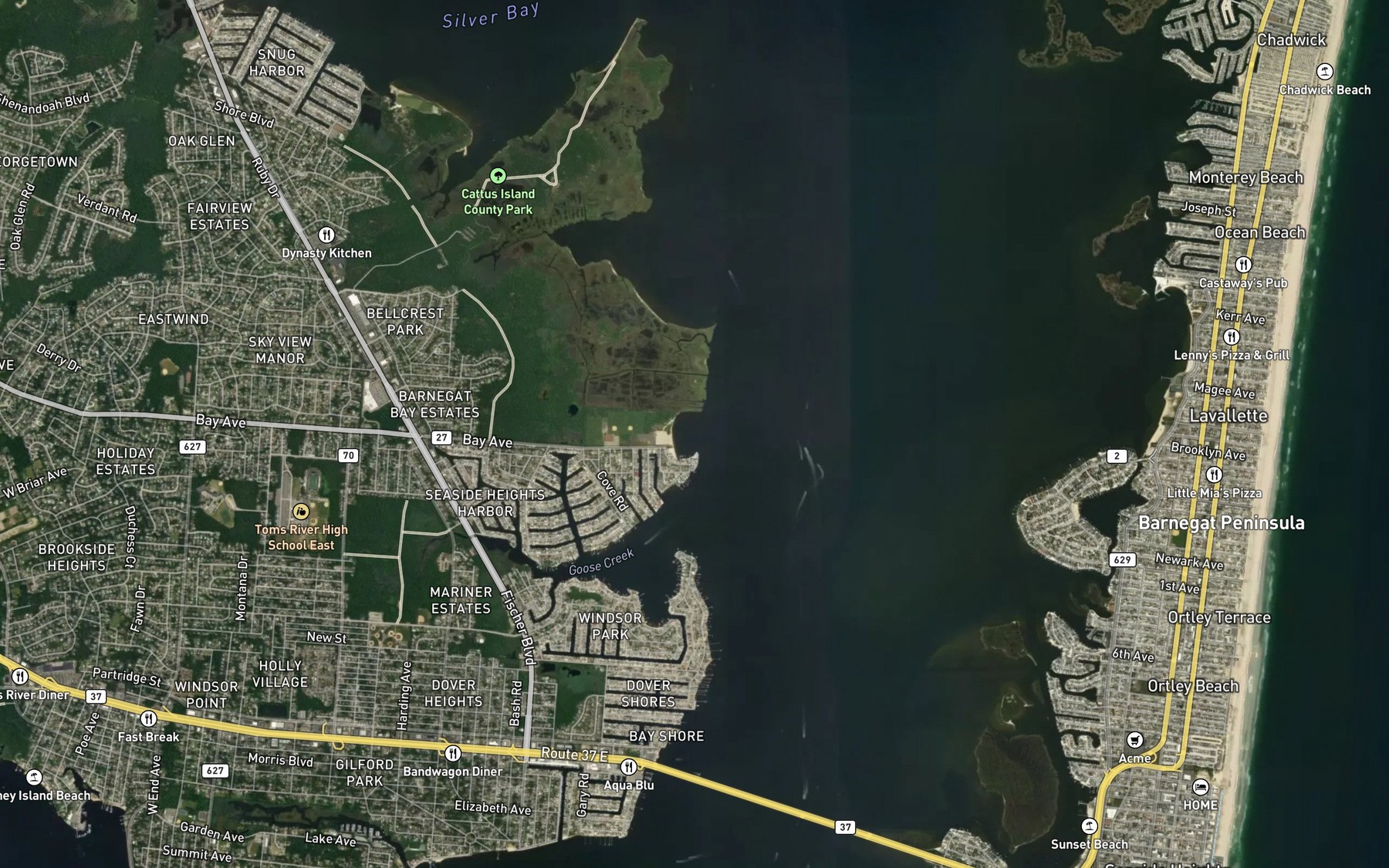 Satellite map of the Shelter Cove
