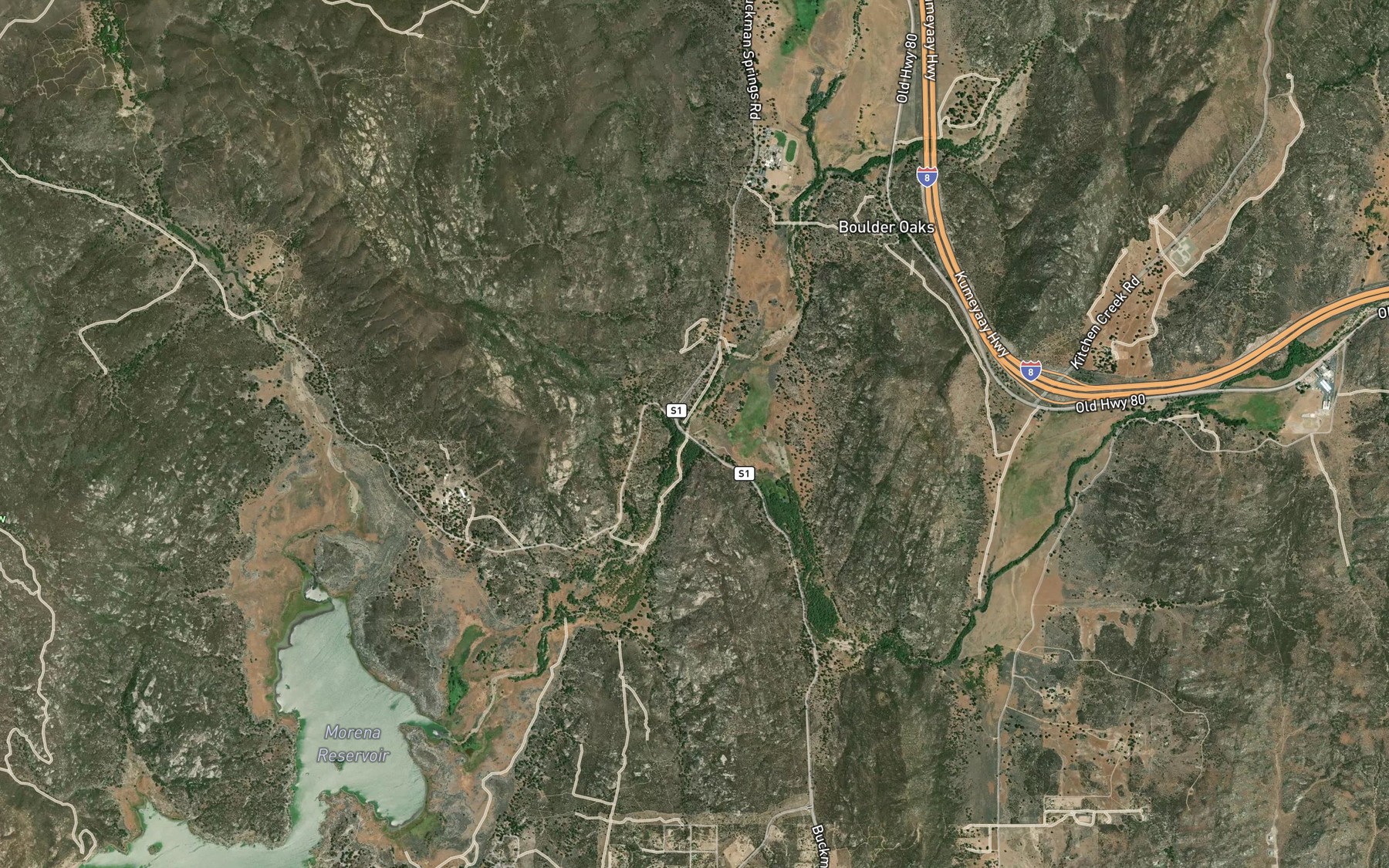 Satellite map of the La Posta Creek