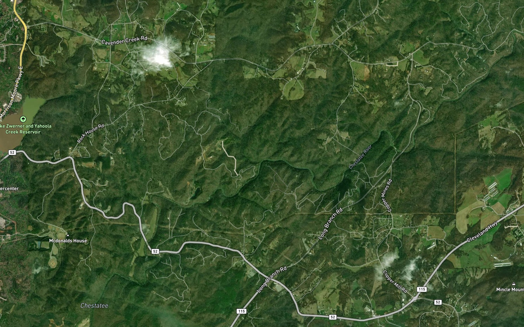 Satellite map of the Cavenders Creek