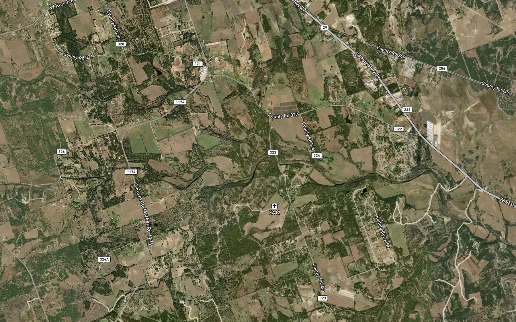 Satellite map of the Oatmeal Creek