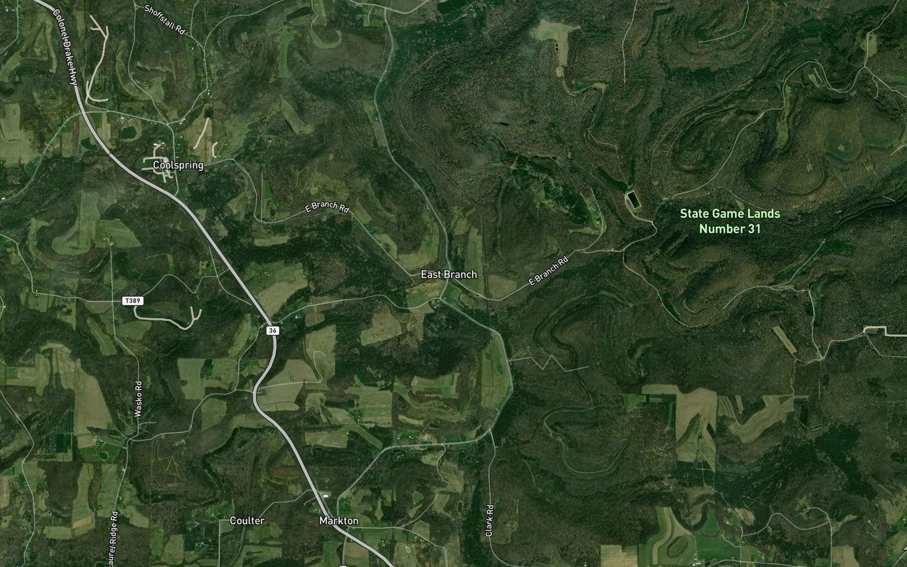 Satellite map of the Indiancamp Run