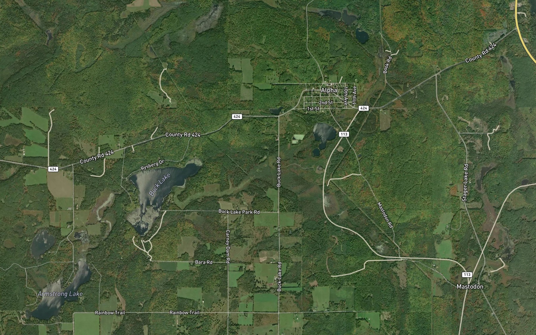 Satellite map of the Alpha Creek