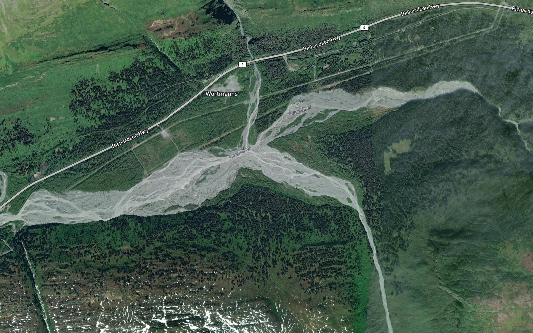 Satellite map of the Wortmanns Creek