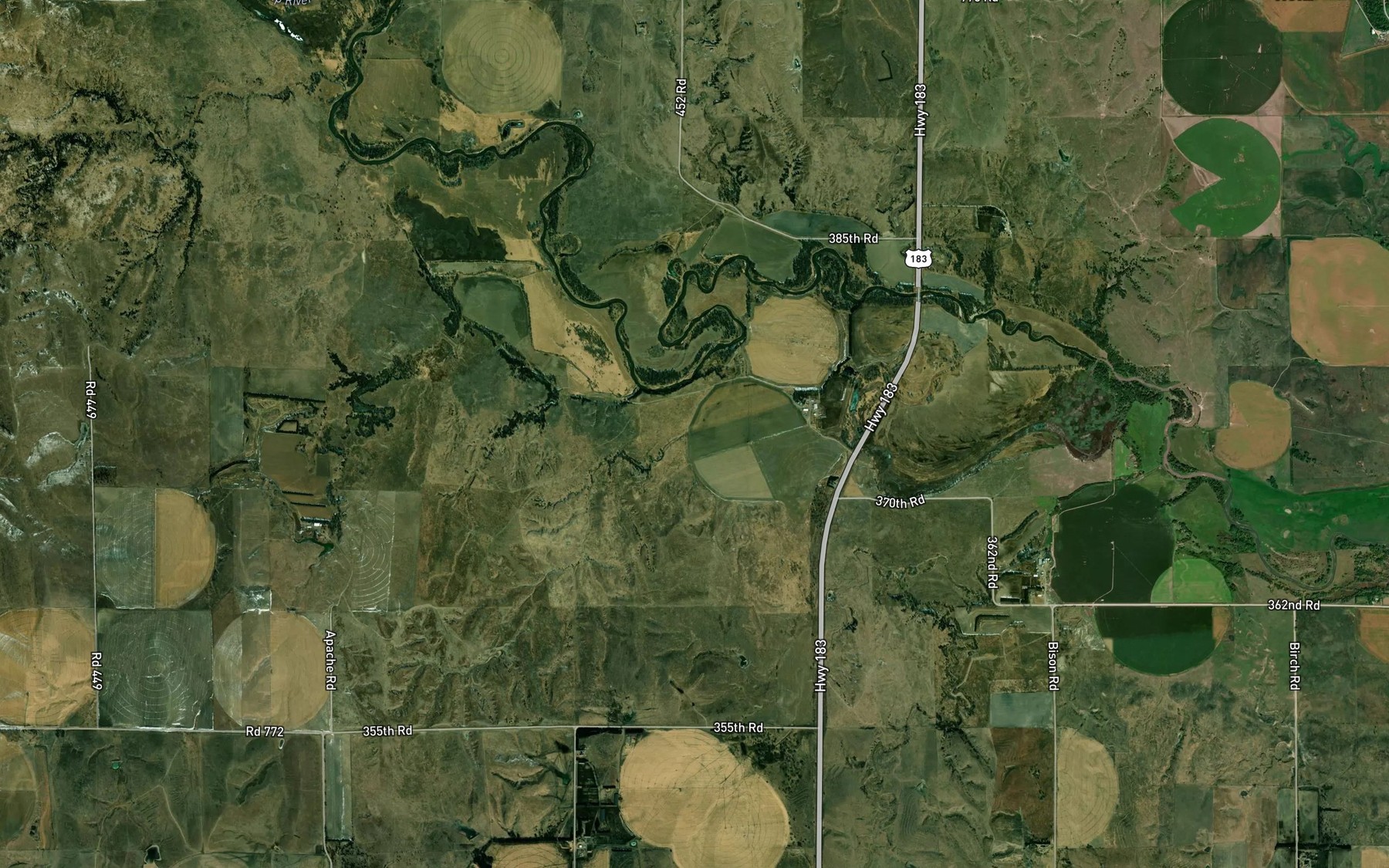 Satellite map of the Arrasmith Reservoir