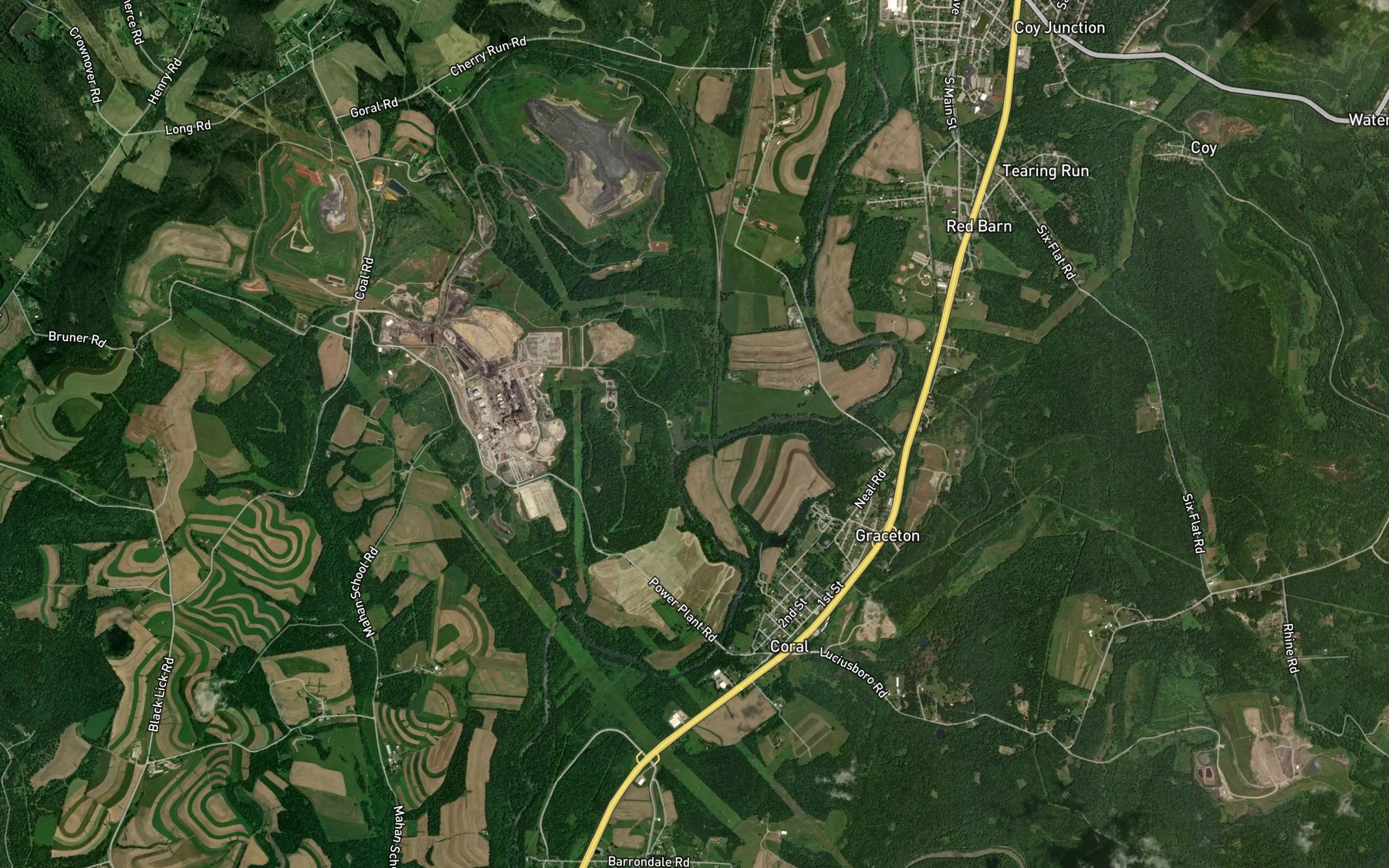 Satellite map of the Cherry Run